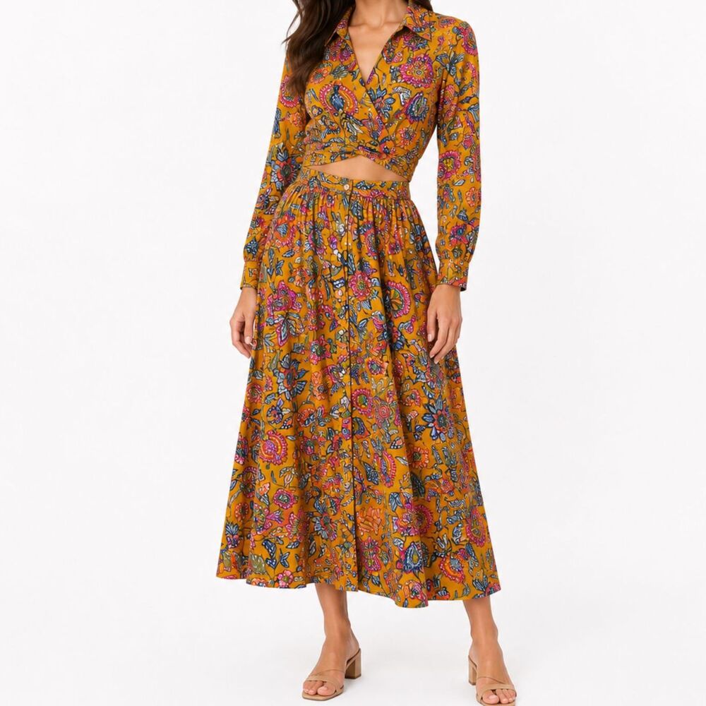 House of Harlow 1960 Cheyna floral print cut-out midi shirtdress - Size XS